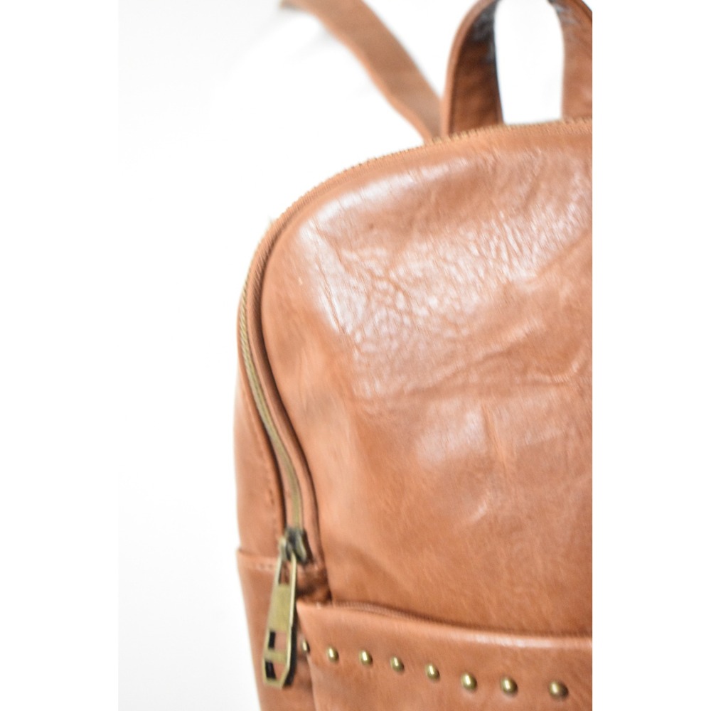 Madden Girl Mini Backpack Womens OS Cognac Brown Y2K Studded Faux Leather - Picture 4 of 8